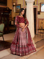 Vastranavya Occasionaly Tussar Silk Dot And Ikkat Print With Foil Work Lehenga Choli - Maroon