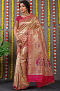 Jyoti Fashion Women's Rani Pink Paithani Silk Zari Woven Saree with Blouse