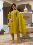 Pramukh Fab Mustard Color Viscose Mango Silk Kurta Set - Distacart
