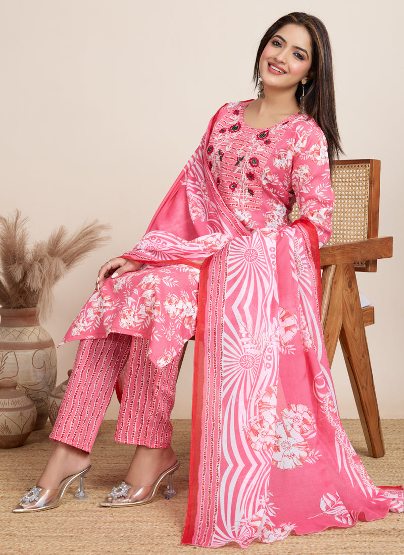 Prazu Fashion Light Pink Printed Cotton Blend Festival Wear Salwar Suit - Distacart