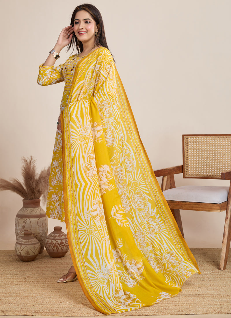 Prazu Fashion Yellow Printed Cotton Blend Festival Wear Salwar Suit - Distacart