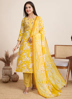 Prazu Fashion Yellow Printed Cotton Blend Festival Wear Salwar Suit - Distacart