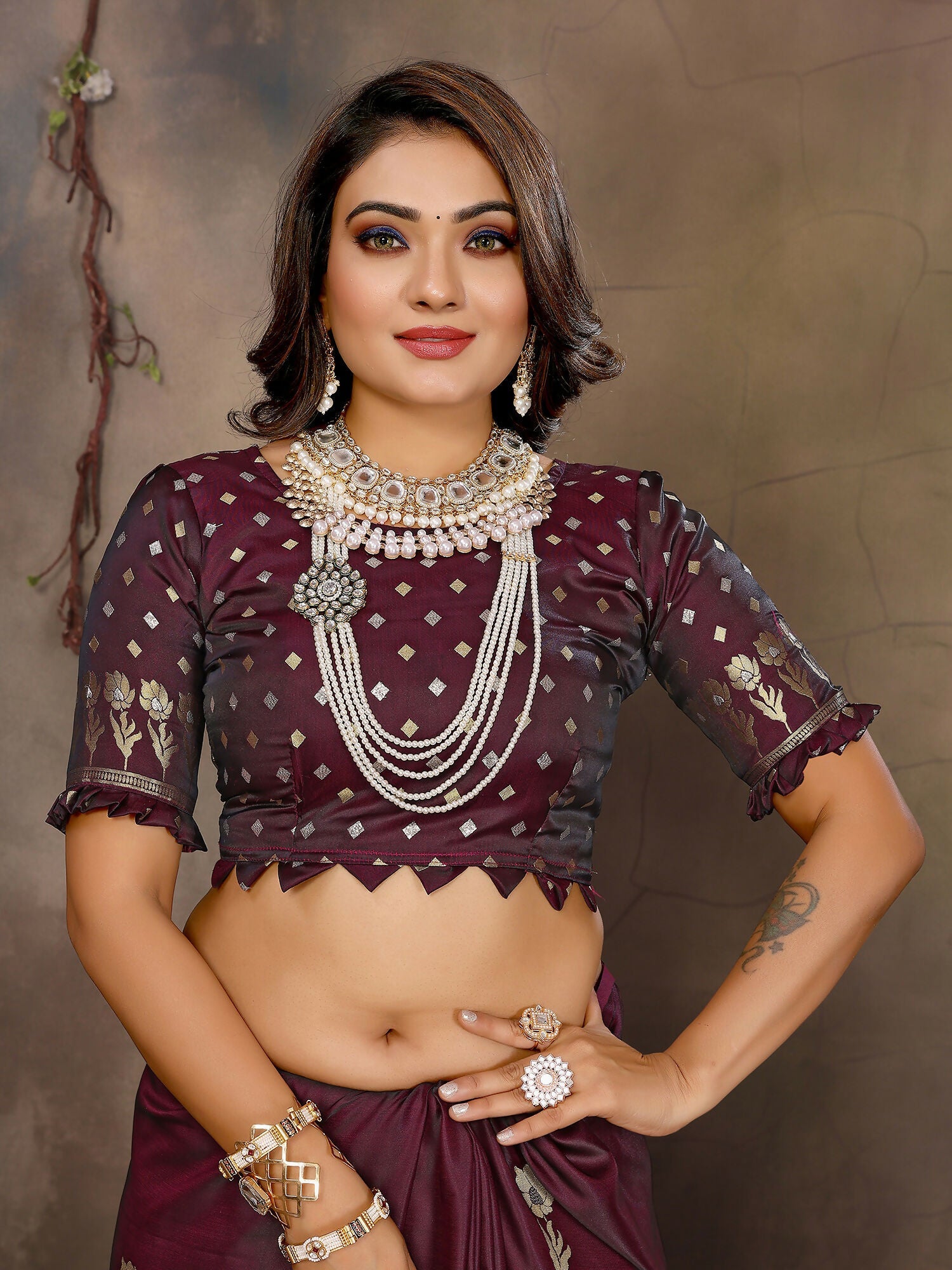 Joban Fashion Maroon Floral & Botanical Motifs Satin Silk Banarasi Silk Saree - Distacart
