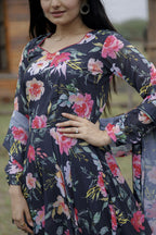Aayaa Designer Printed Georgette Full Flare Gown With Dupatta - Multi Color - Distacart