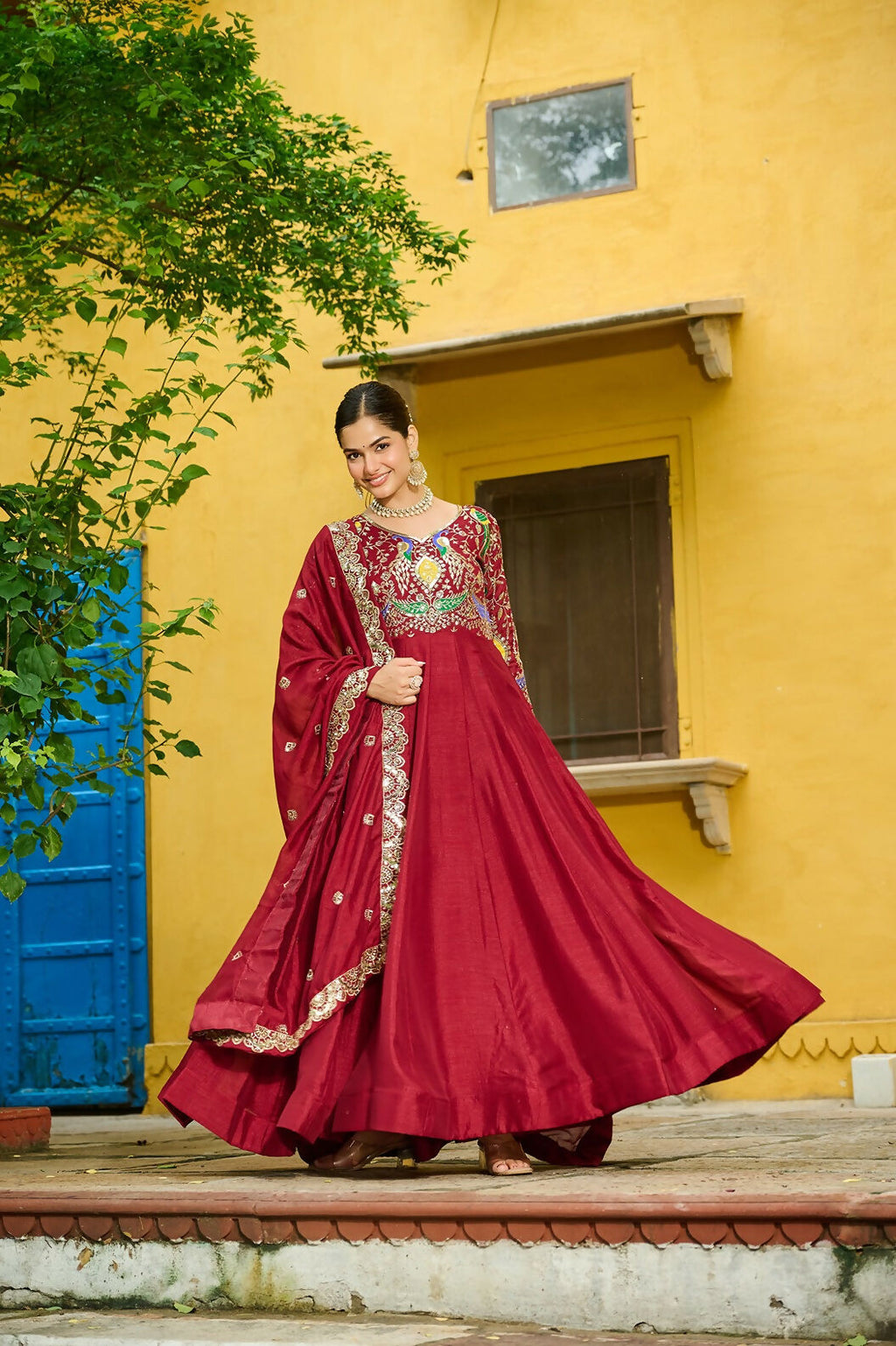 Joban Fashion Maroon Silk Sequence Embroidery Work Kurta Set - Distacart