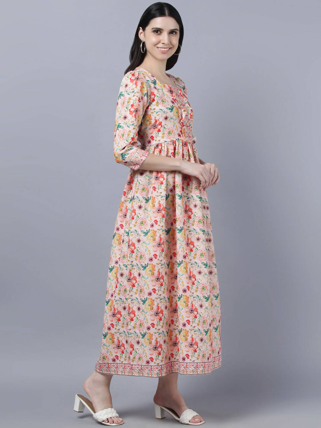 Myshka Women Multicoloured Printed Fit and Flare Ethnic Dress - Distacart