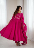 Joban Fashion Dark Pink Kurta Set Chanderi Sequence Embroidery Work - Distacart