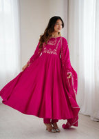 Joban Fashion Dark Pink Kurta Set Chanderi Sequence Embroidery Work - Distacart