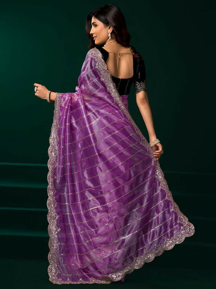 Joban Fashion Lavender Net Party Wear Sarees - Distacart