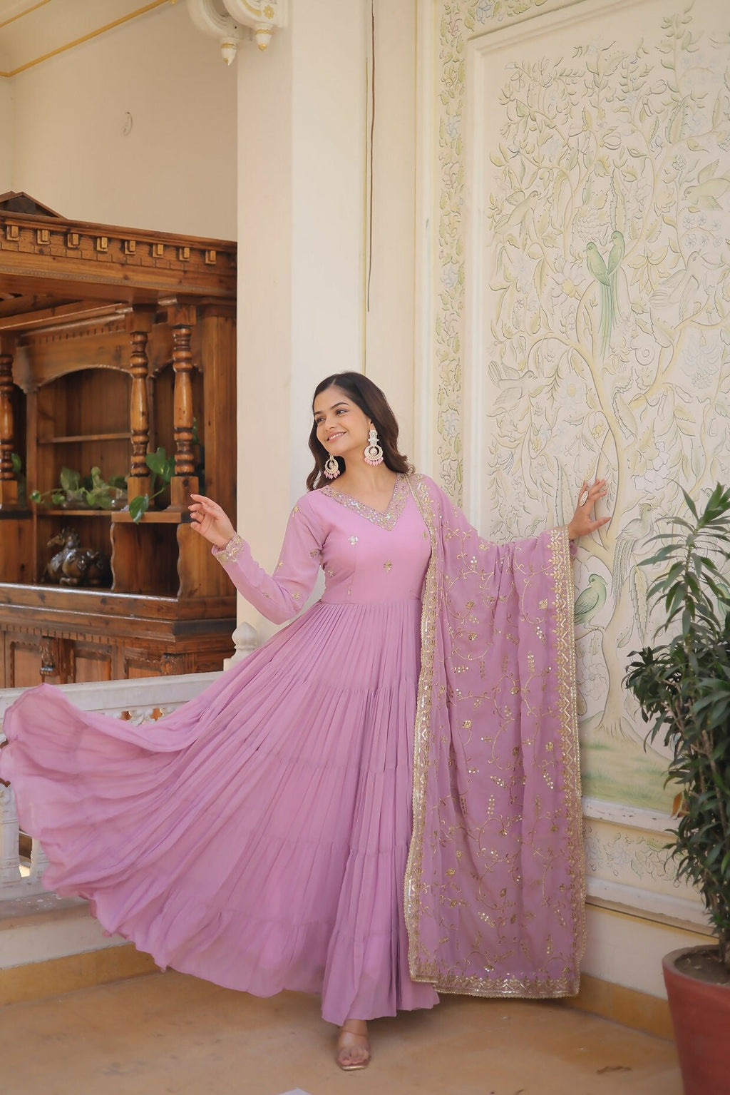 Joban Fashion Purple Georgette Sequence Embroidery Work Kurta Set - Distacart