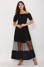 PAVONINE Black Color Micro Dot Net Kansai Dress For Women - Distacart