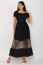 PAVONINE Black Color Micro Dot Net Kansai Dress For Women - Distacart