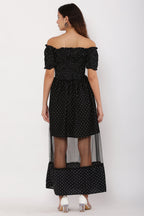 PAVONINE Black Color Micro Dot Net Kansai Dress For Women - Distacart
