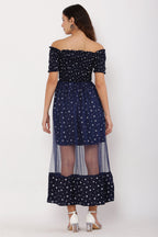 PAVONINE Navy Blue Color Star Dot Net Kansai Dress For Women - Distacart