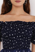 PAVONINE Navy Blue Color Star Dot Net Kansai Dress For Women - Distacart