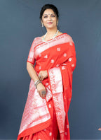 Jyoti Fashion Women's Red Soft Banarasi Silk Zari Woven Saree with Blouse