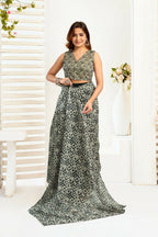 Joban Fashion Grey  Geomatric Color Block Linen Ready To Wear Saree With Unstitched Blouse - Distacart