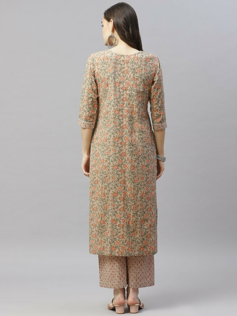 Miravan Women's Pure Cotton Printed Straight Kurta And Palazzo