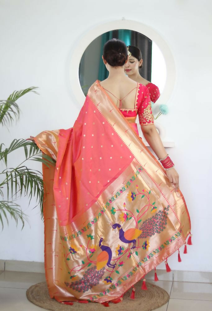 Gajri Woven Jacquard Designer Embroidery Work Party Wear Saree - Parampara