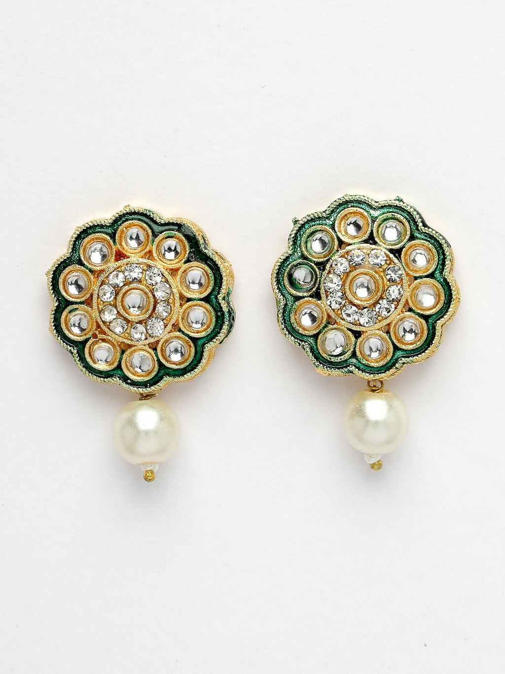 NVR Women's White & Gold-Polished Kundan & Pearl Jewellery Set