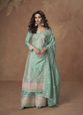 Anaita Sea-Green Chinon Readymade Palazzo Suit with Embroidery Sequence Work - Distacart