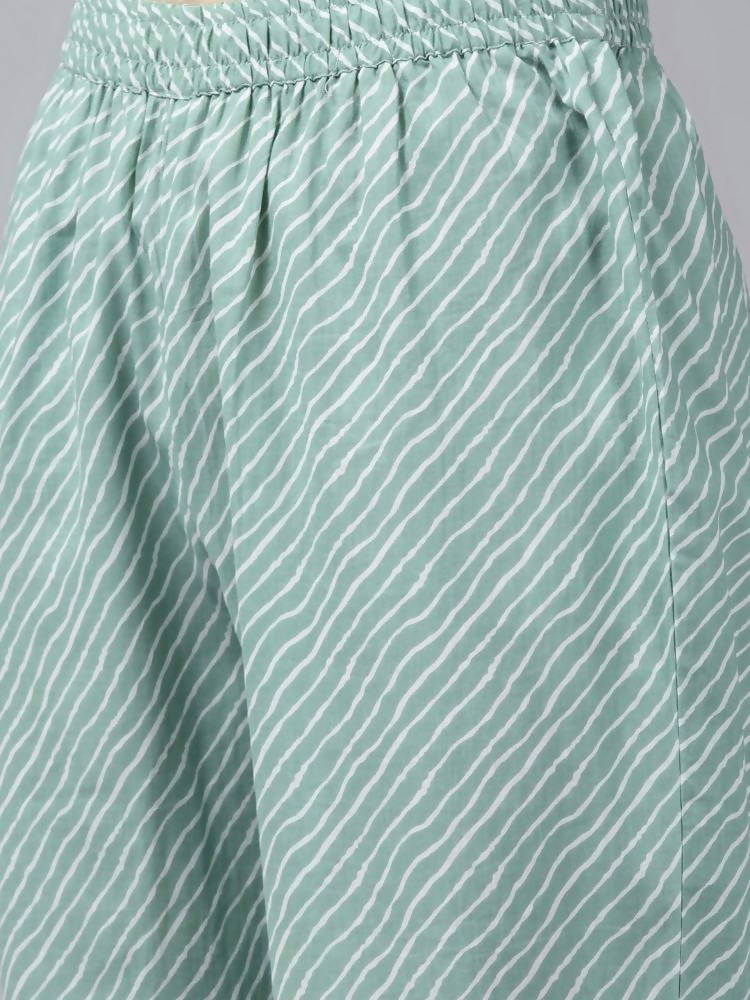 Yufta Women Green Bandhani Print Gotta Patti Pure Cotton Kurta with Palazzo and Dupatta