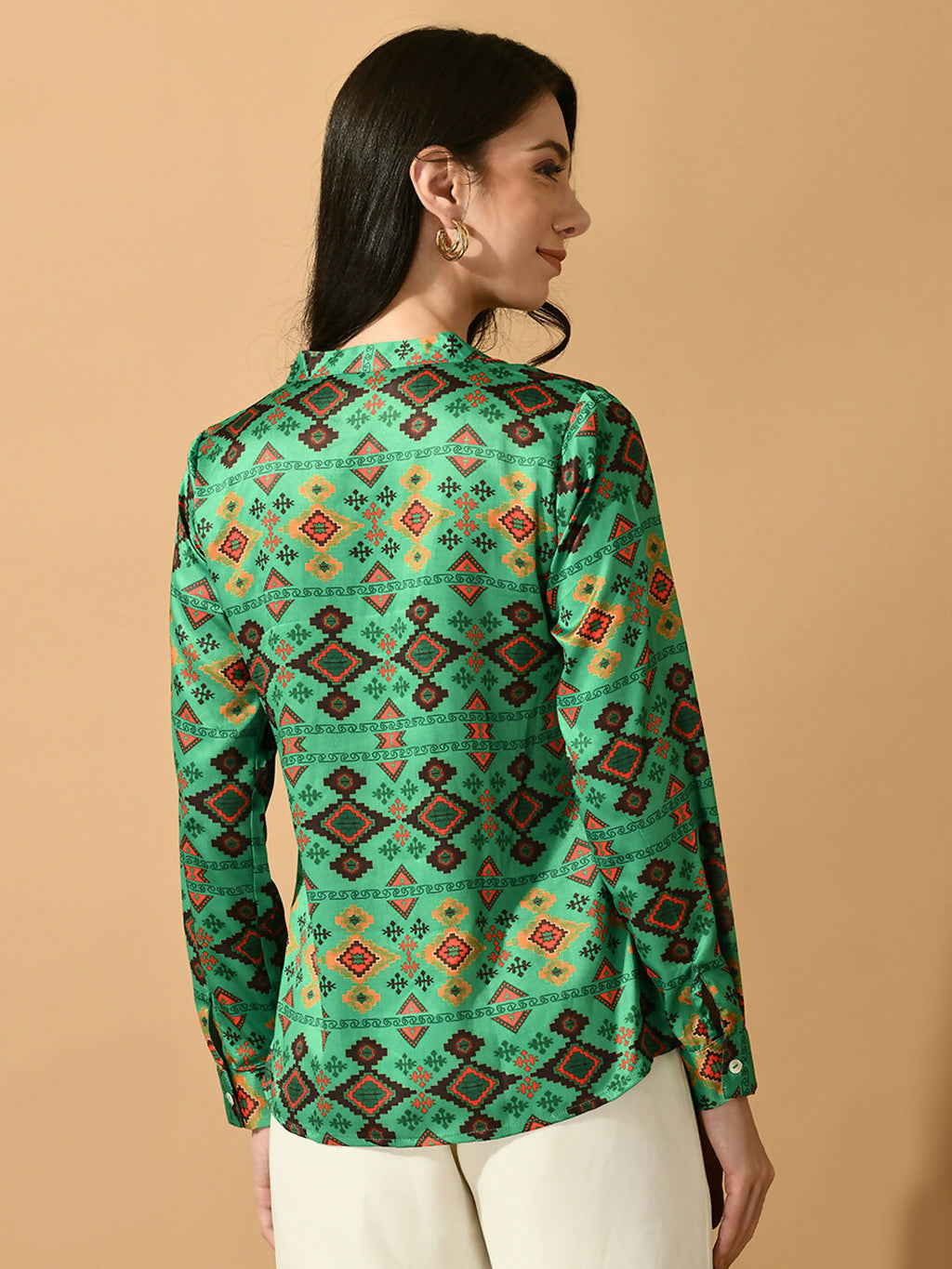 Myshka Women's Multi Satin Printed Smart Shirt