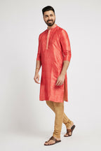 Ethnic India Red Men's Kurta Bandhani Polyester