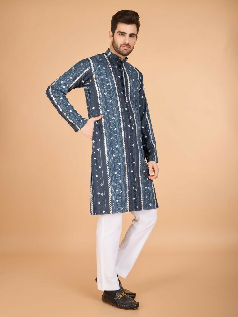Vastranavya Grey Exclusive Festival Wear Pure Viscose Rayon Sequence & Foil Mirror Heavy Embroidered Work Kurta