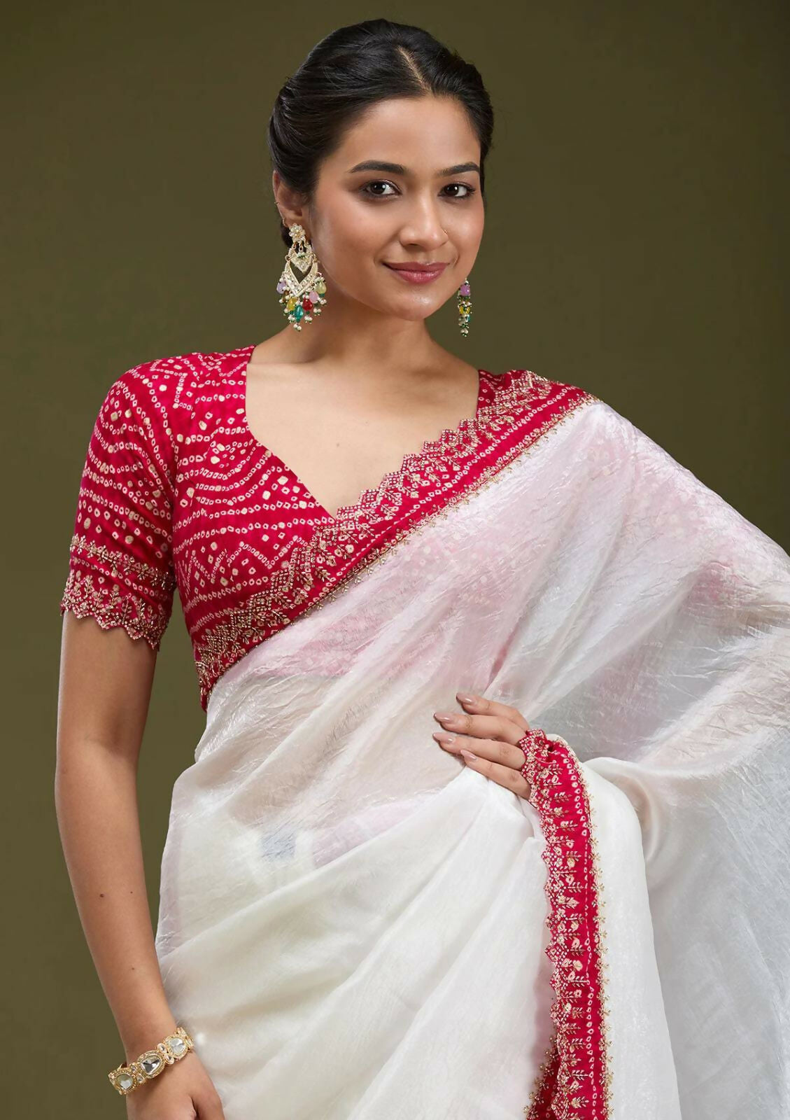 Joban Fashion White Tissue Gold Crush Party Wear Sarees - Distacart