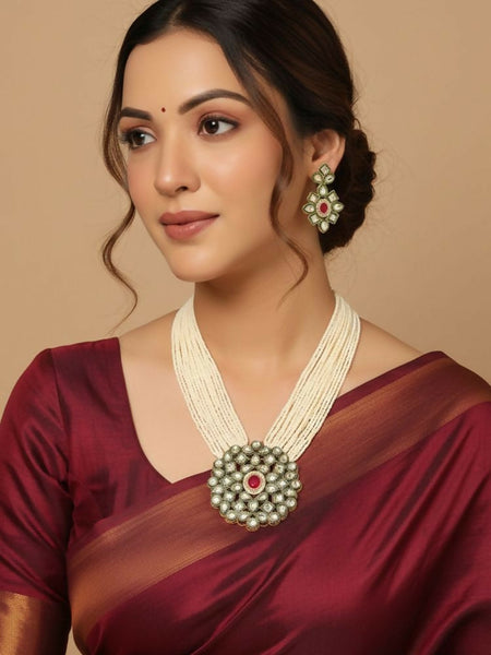 NVR Women Gold Plated White Kundan Jewellery Set