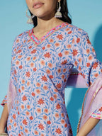 Myshka Women Lavender Printed Kurta & Trousers With Dupatta - Distacart