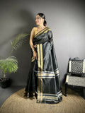 Joban Fashion Black Woven Pattern Raw Silk Kanjivaram Silk Saree - Distacart