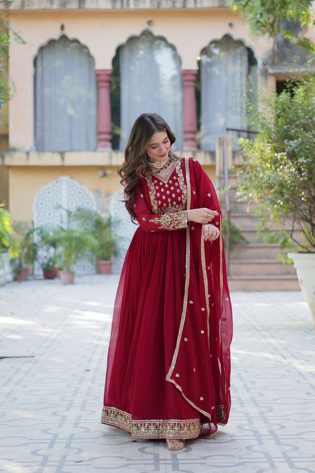Joban Fashion Maroon Georgette Sequence Embroidery Work Kurta Set - Distacart