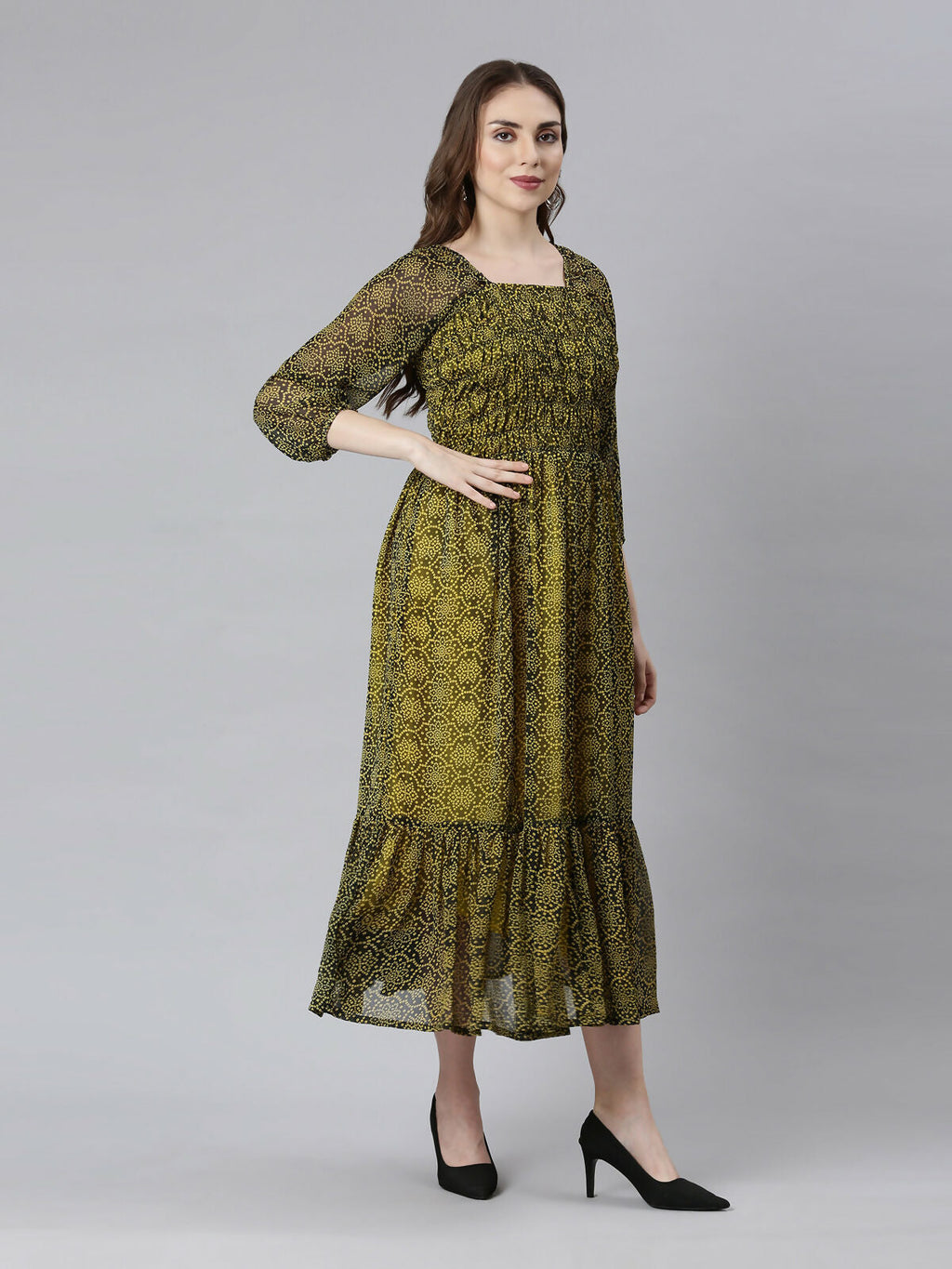 Souchii Black Bandhani Printed Ethnic Fit & Flare Dress