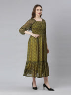 Souchii Black Bandhani Printed Ethnic Fit & Flare Dress