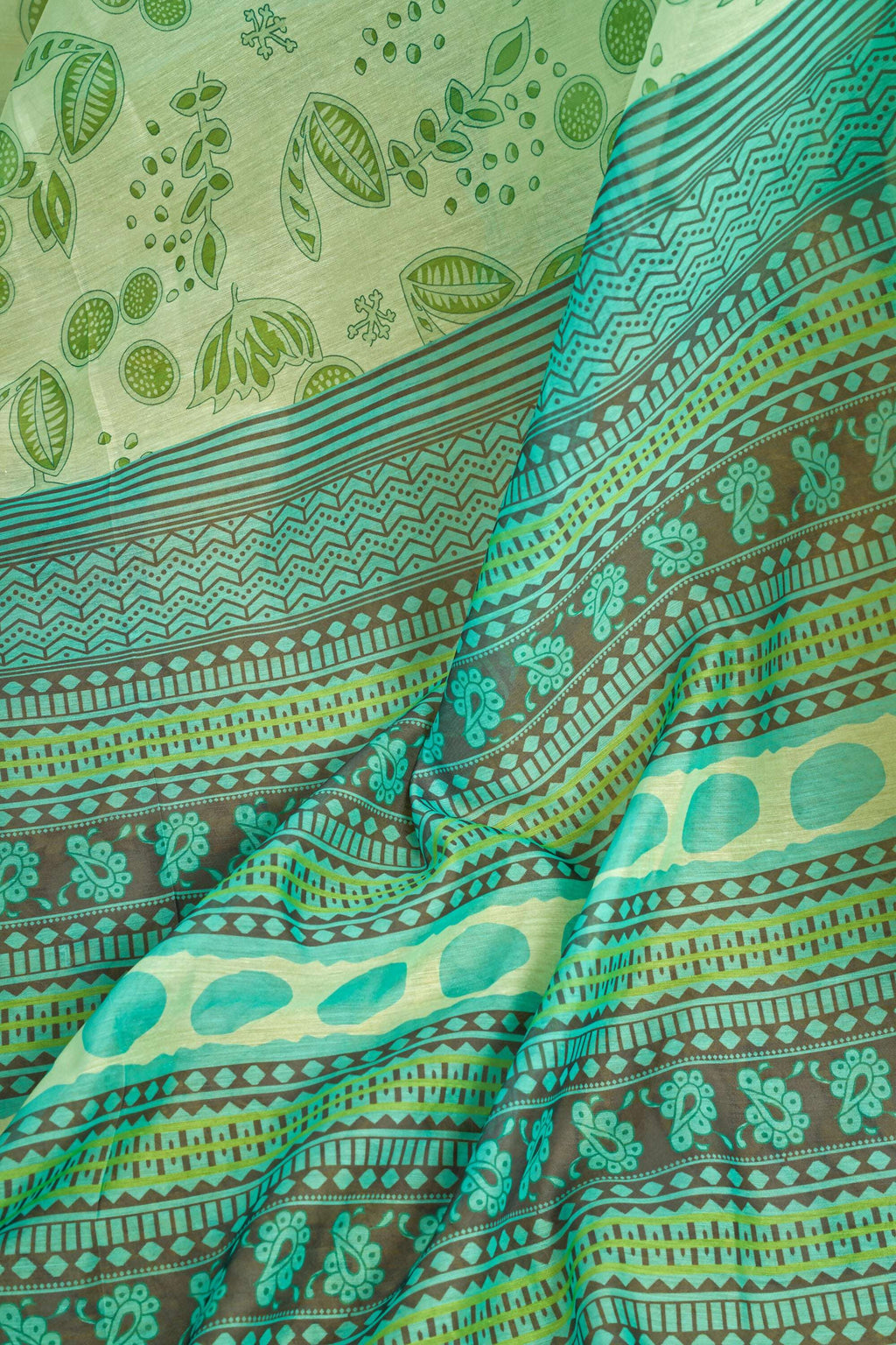 Vastranavya Mint Green Digital Printed Linen Ready To Wear Designer Saree with Unstitched Blouse - Distacart
