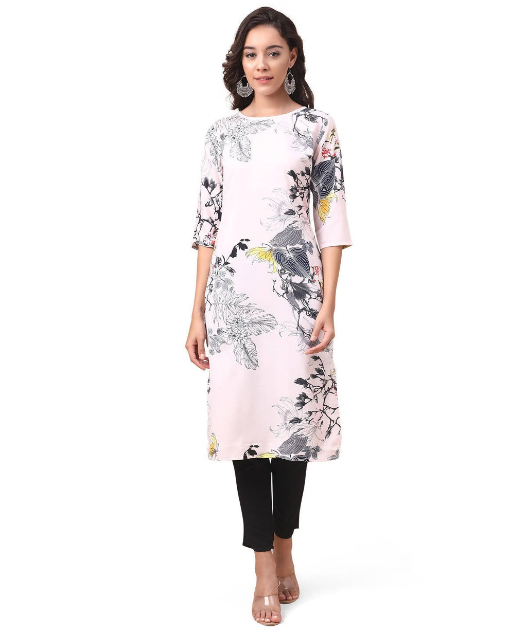 Vamika Cream French Crepe Printed Party Wear/Casual Wear Kurti - Distacart
