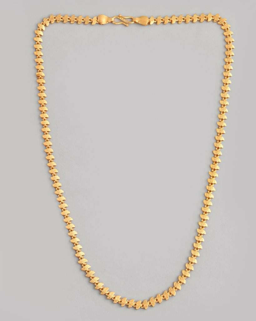 VOJ Gold-Polished Designer Leaf Shaped Chain For Men