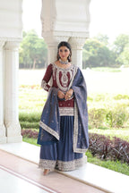 Joban Fashion Maroon Kurta Set Silk Sequins , Zari, Coding & Thread Embroidered work - Distacart