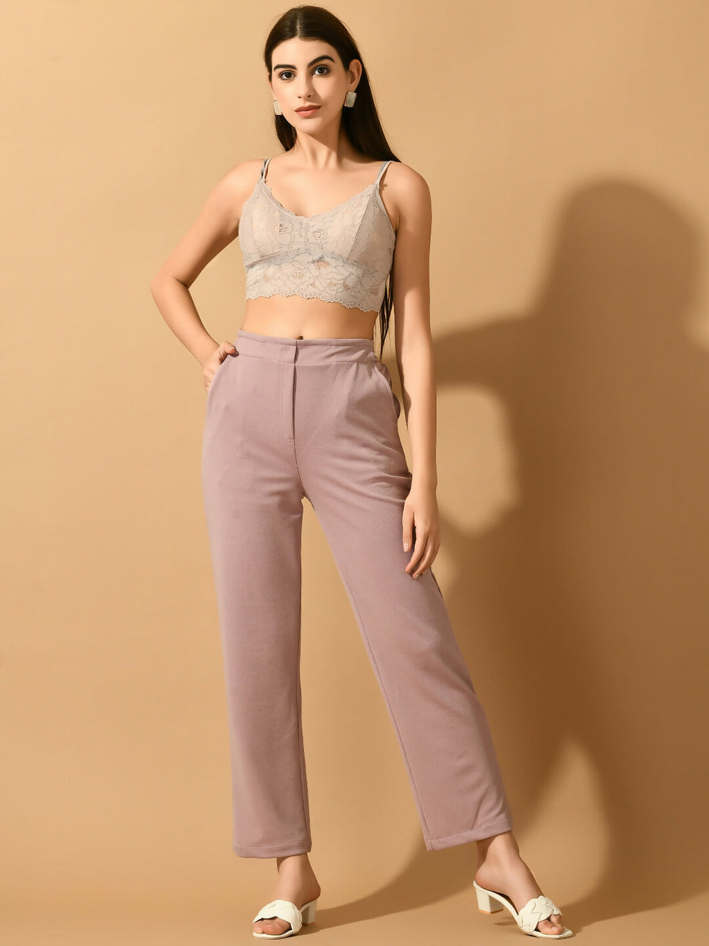 Myshka Women's Lavender Straight Fit Party Trouser