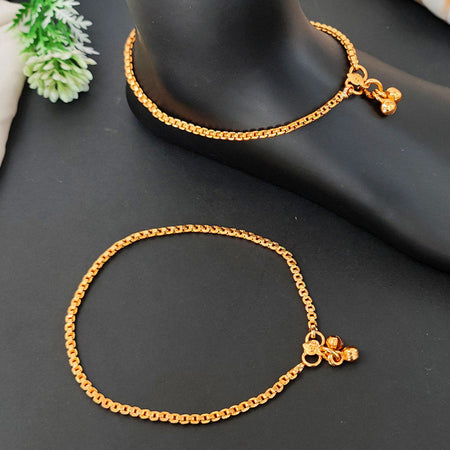JS Fashion High Gold Heavy Box Chain Traditional Payal for Women & Girls