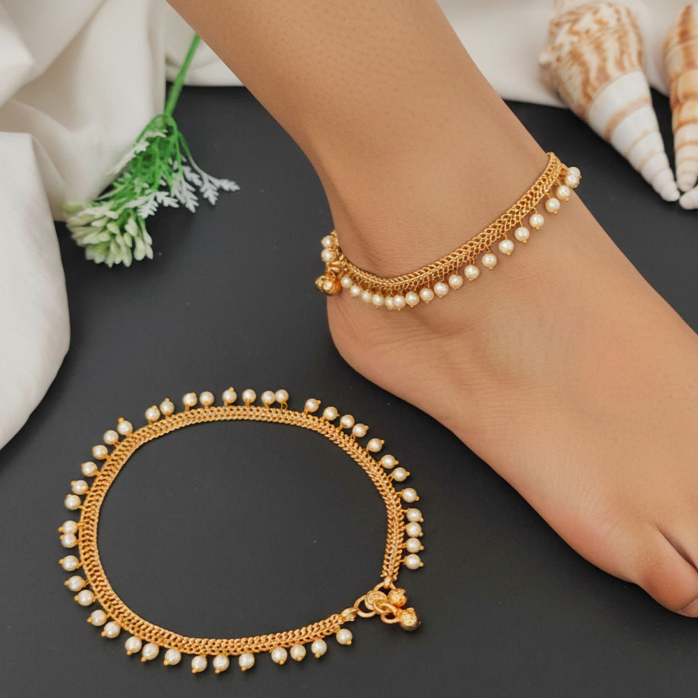 JS Fashion High Gold Pearl Drop Designer Payal for Women & Girls - Distacart