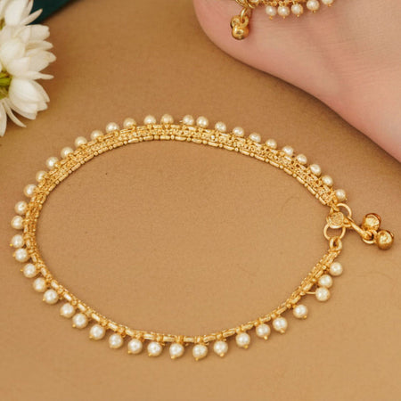 JS Fashion High Gold Fancy Pearl Anklet for Women & Girls