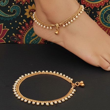 JS Fashion High Gold Classic Pearl Party Wear Payal for Women & Girls