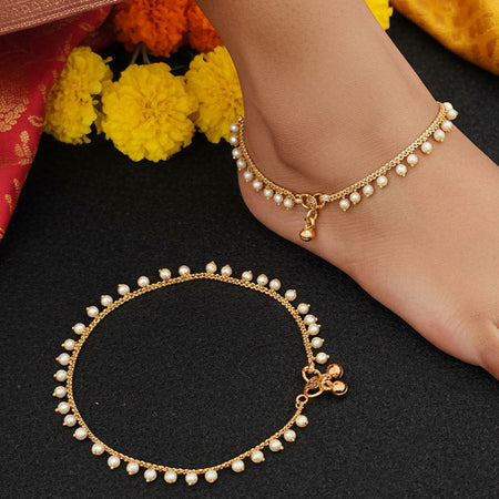 JS Fashion Designer High Gold Polish Clustered Pearl Payal for Women & Girls