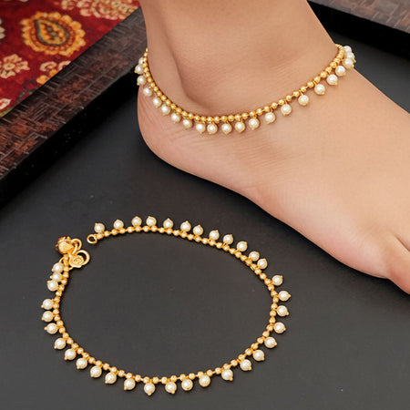JS Fashion High Gold Fancy Pearl Anklet for Women & Girls