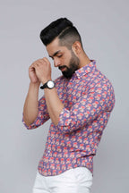 Miravan Men's Purple Floral Design Stylish Casual Cotton Shirt