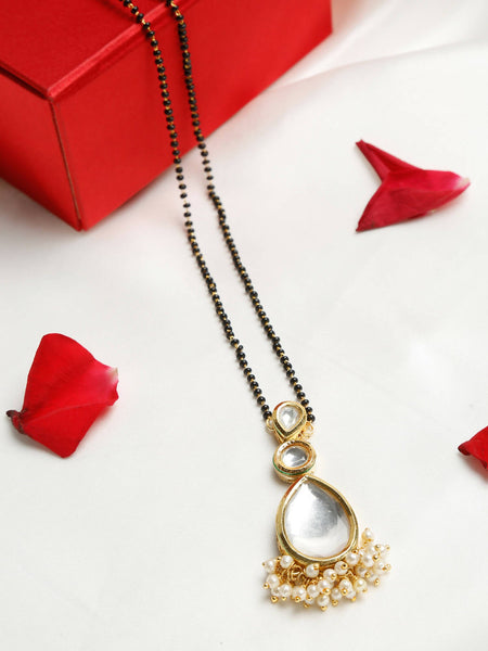 Black Gold-Polished Kundan Mangalsutra - Ruby Raang