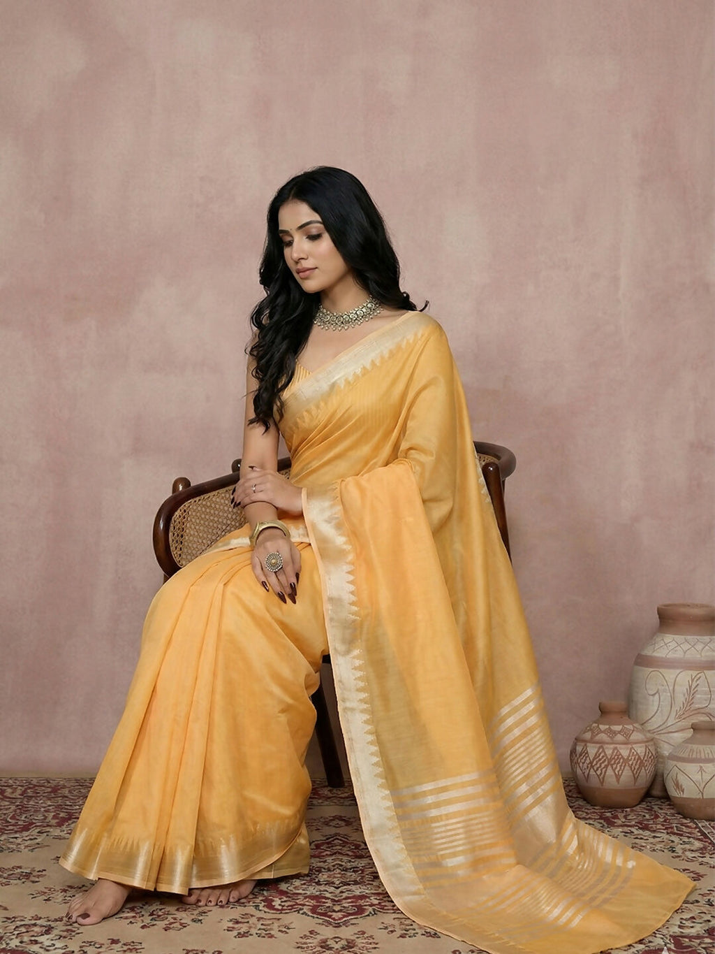 Shree Shyam Fashion Mustard Yellow Cotton Saree - Distacart